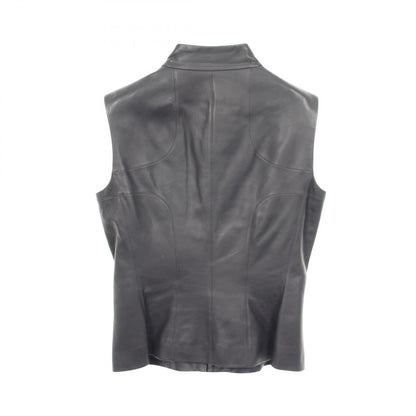 Chanel Vest CC Logo Zip Up Black Lambskin Leather — view 2