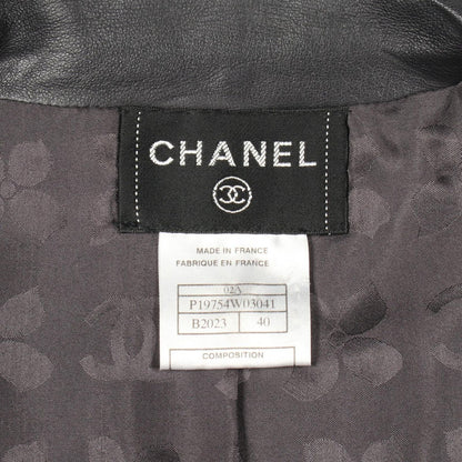 Chanel Vest CC Logo Zip Up Black Lambskin Leather — view 3
