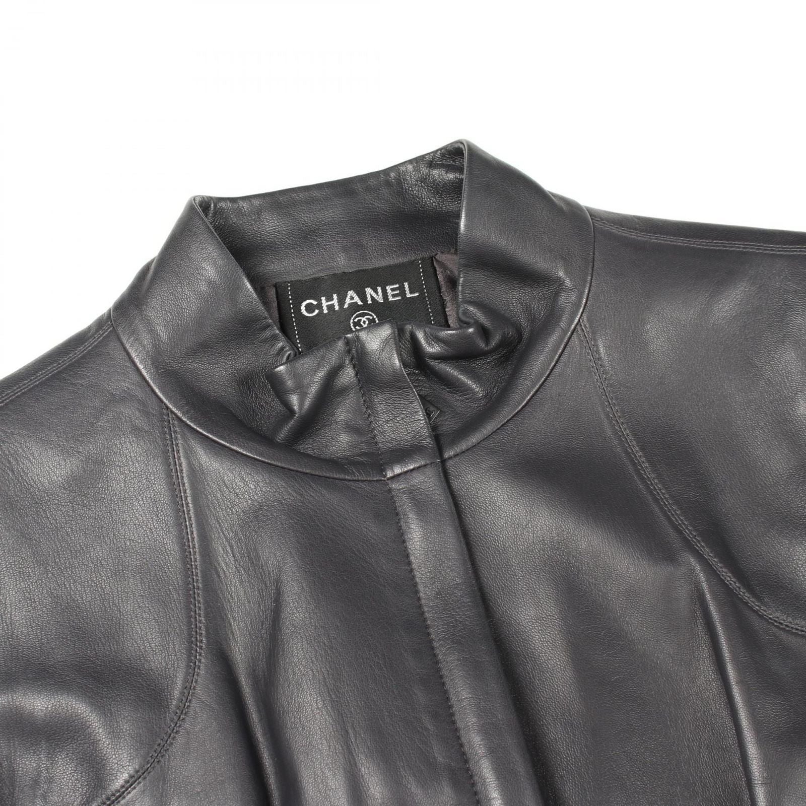 Chanel Vest CC Logo Zip Up Black Lambskin Leather — view 9