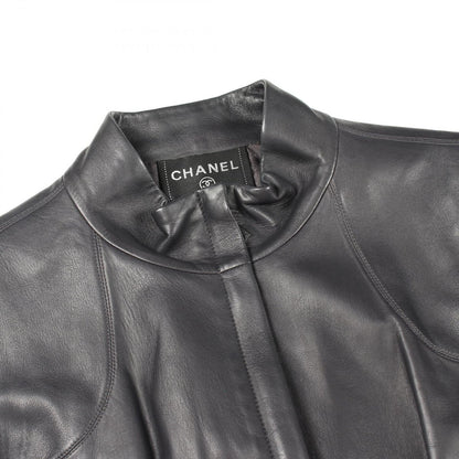 Chanel Vest CC Logo Zip Up Black Lambskin Leather — view 9