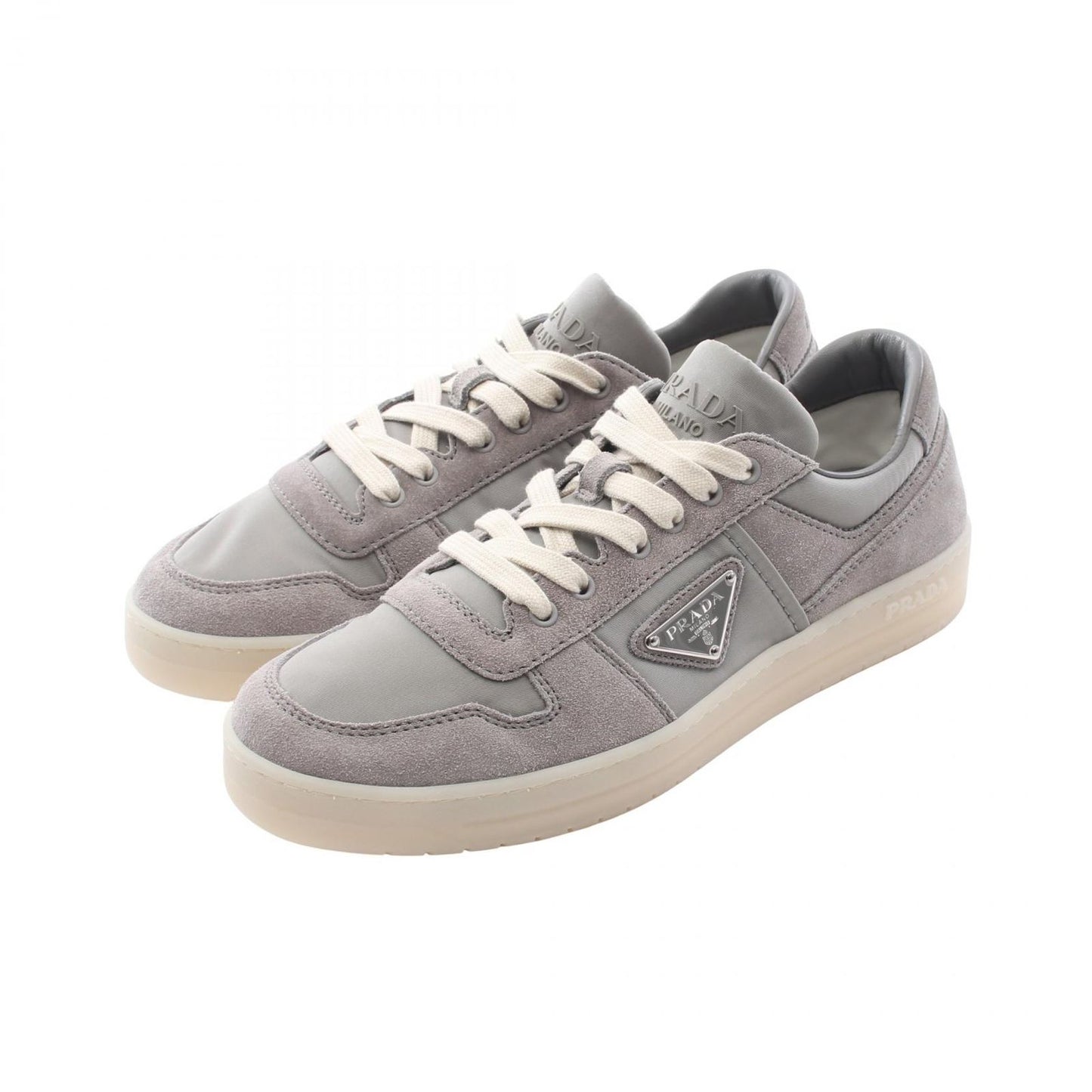 Prada Sneakers Triangle Logo Downtown Gray Nylon Suede
