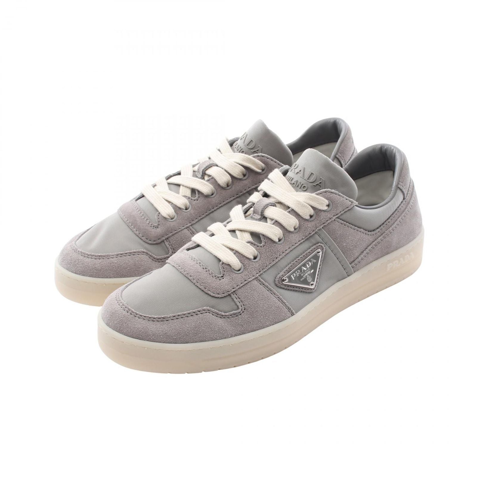 Prada Sneakers Triangle Logo Downtown Gray Nylon Suede