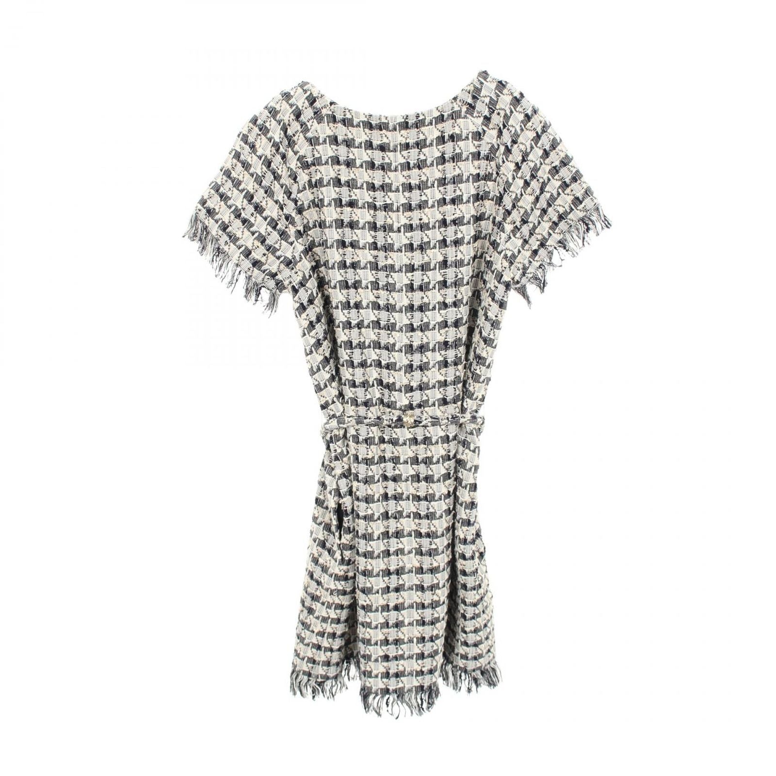Chanel Dress with Belt All Over Pattern Tweed Short Sleeve Cotton — view 2