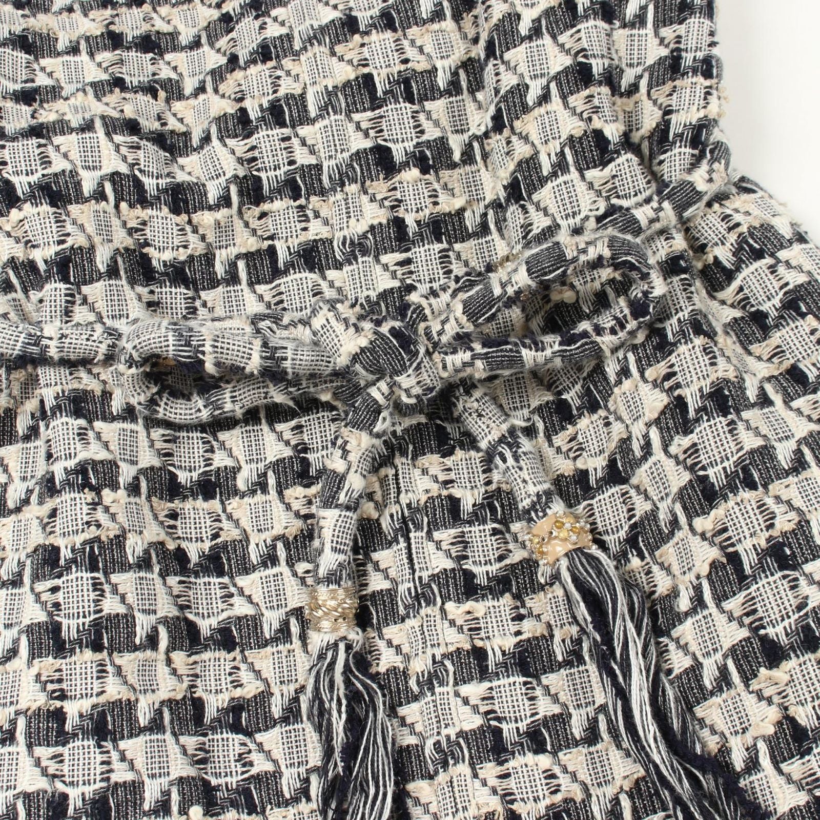 Chanel Dress with Belt All Over Pattern Tweed Short Sleeve Cotton — view 7