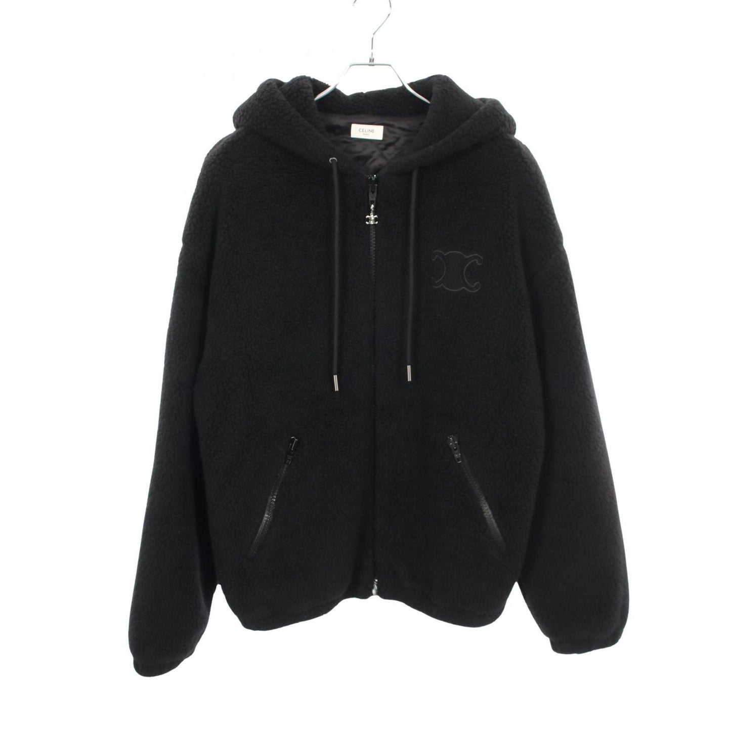 Celine Jacket Triomphe Hooded Fleece Black Wool Hood