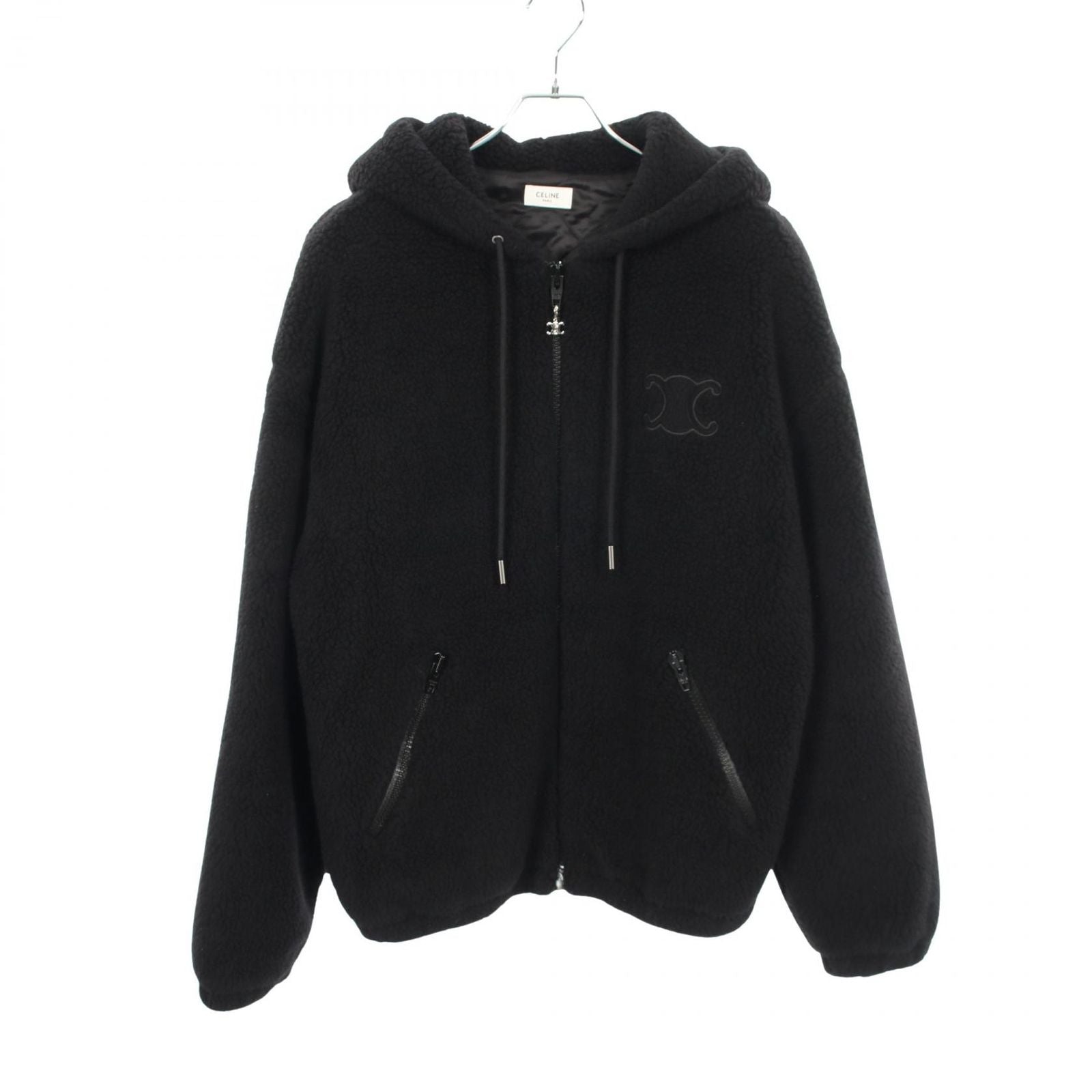 Celine Jacket Triomphe Hooded Fleece Black Wool Hood
