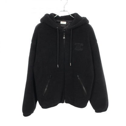 Celine Jacket Triomphe Hooded Fleece Black Wool Hood