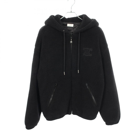 Celine Jacket Triomphe Hooded Fleece Black Wool Hood