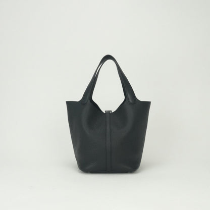 Hermes Picotin Lock MM 22 Tote Taurillon Clemence Noir Black Silver Handbag — view 3