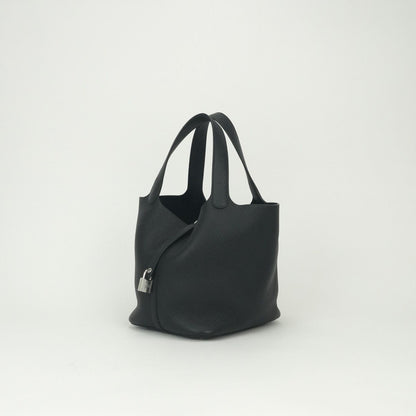Hermes Picotin Lock MM 22 Tote Taurillon Clemence Noir Black Silver Handbag — view 2