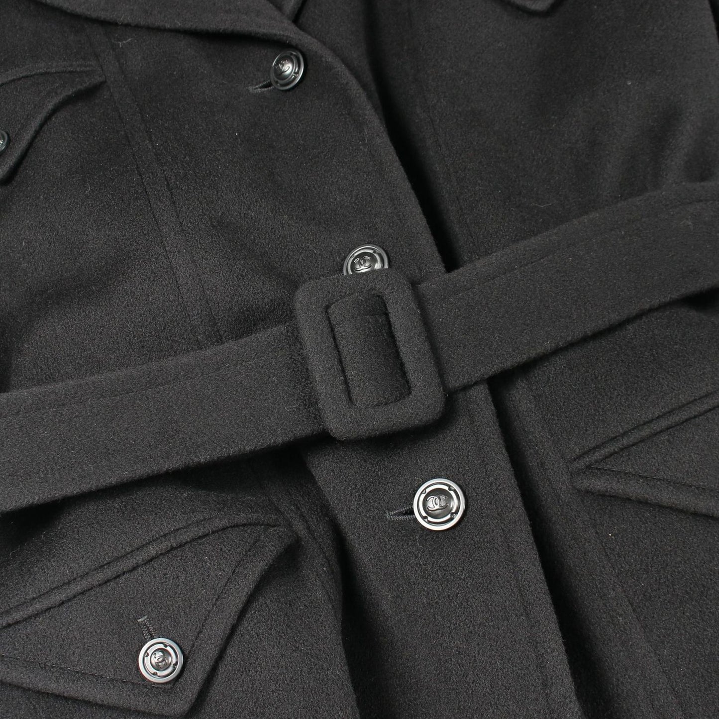 Chanel CC Logo Button Black Cashmere Coat — view 7