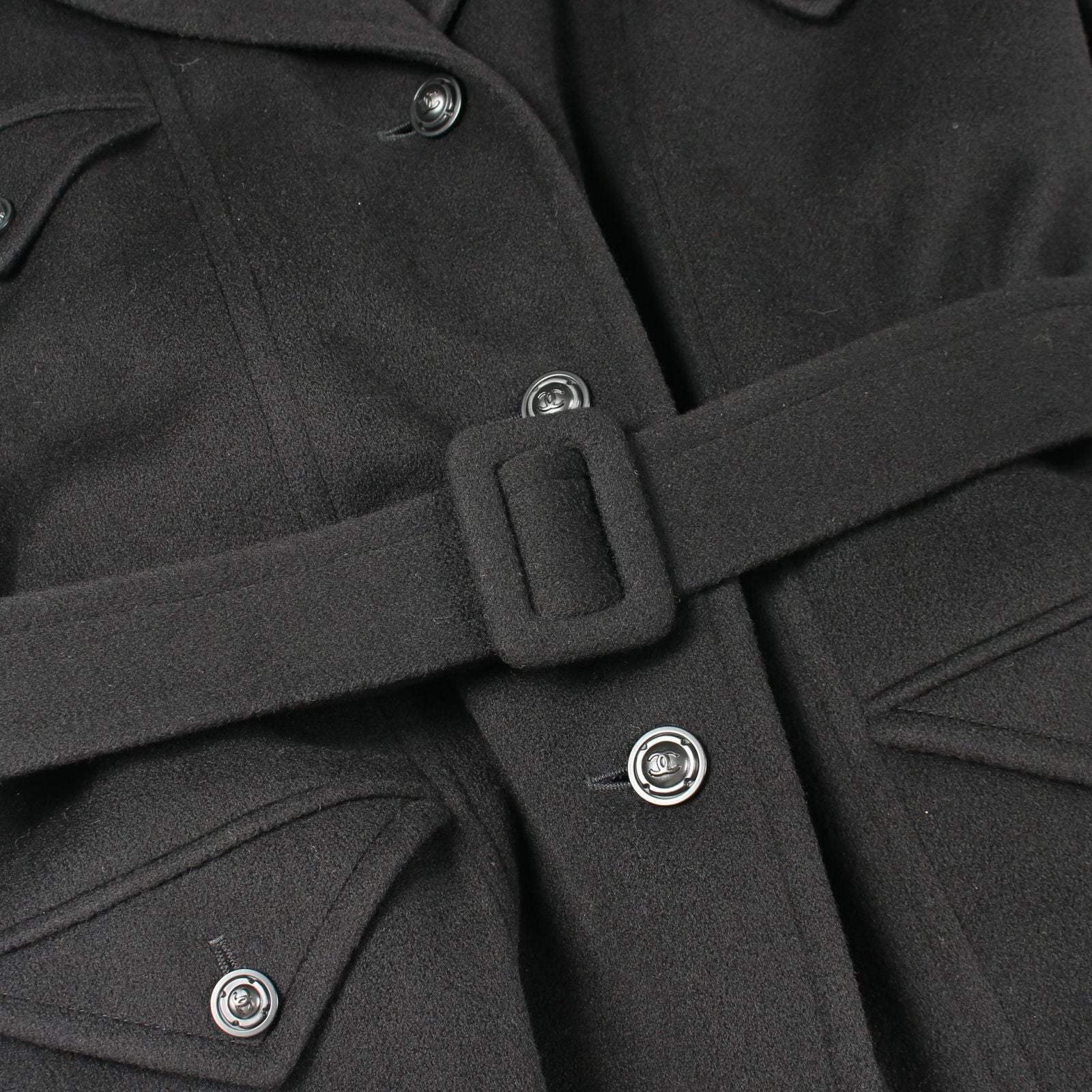 Chanel CC Logo Button Black Cashmere Coat — view 7