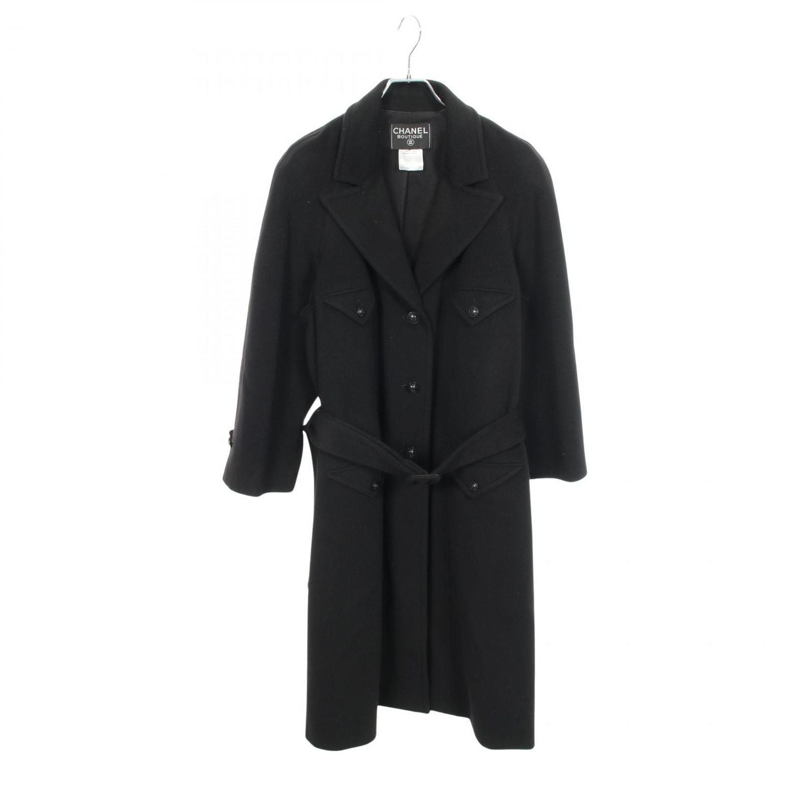 Chanel CC Logo Button Black Cashmere Coat