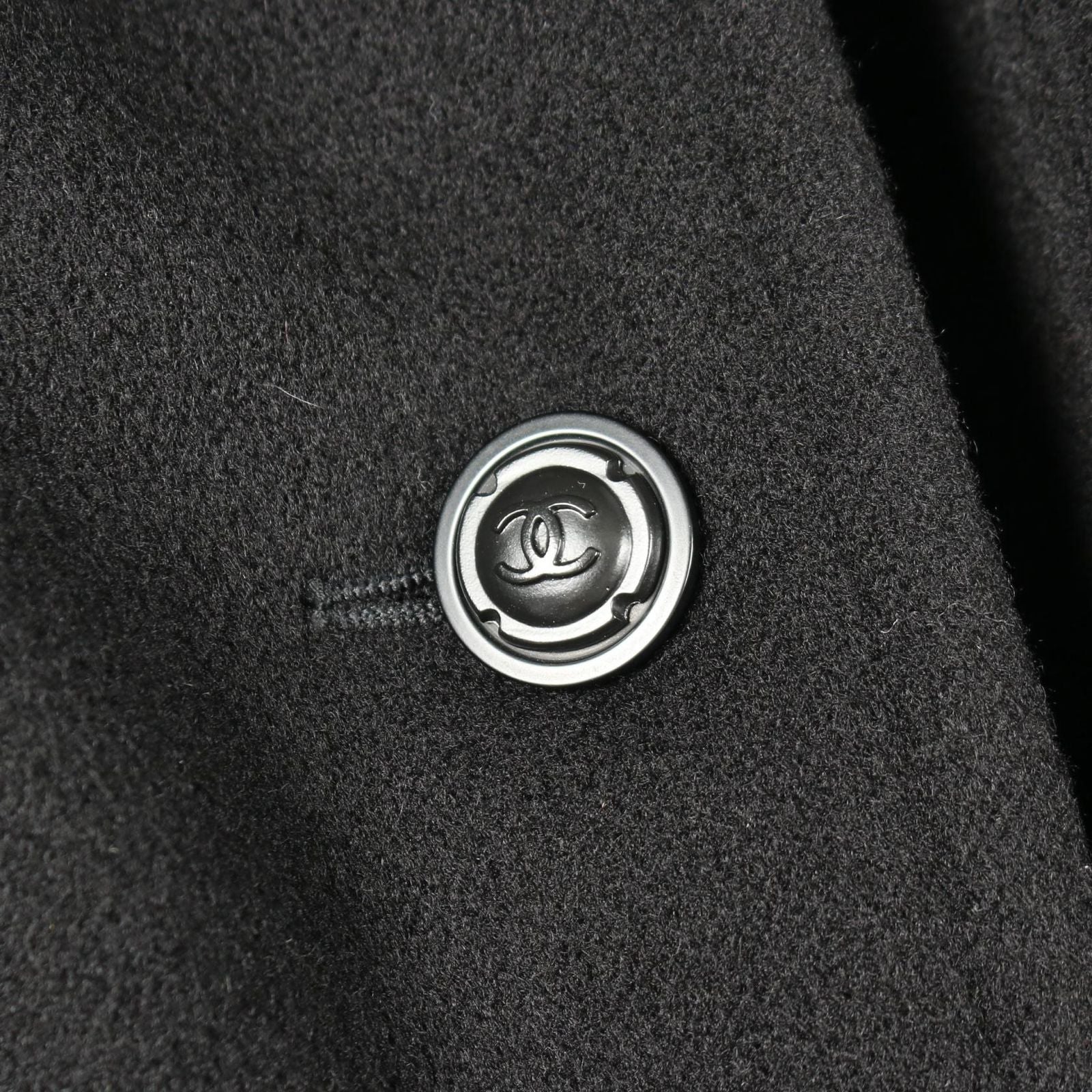 Chanel CC Logo Button Black Cashmere Coat — view 8