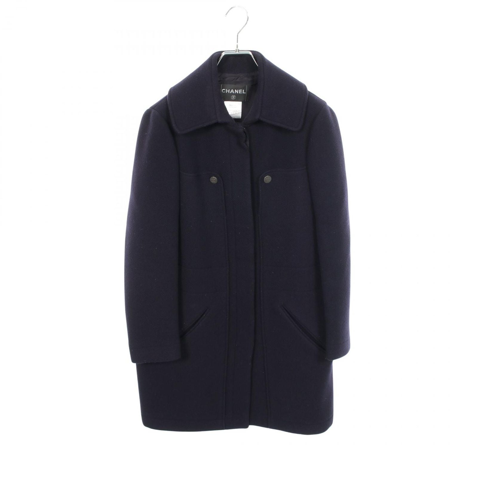 Chanel CC Logo Button Navy Wool Coat
