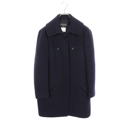 Chanel CC Logo Button Navy Wool Coat