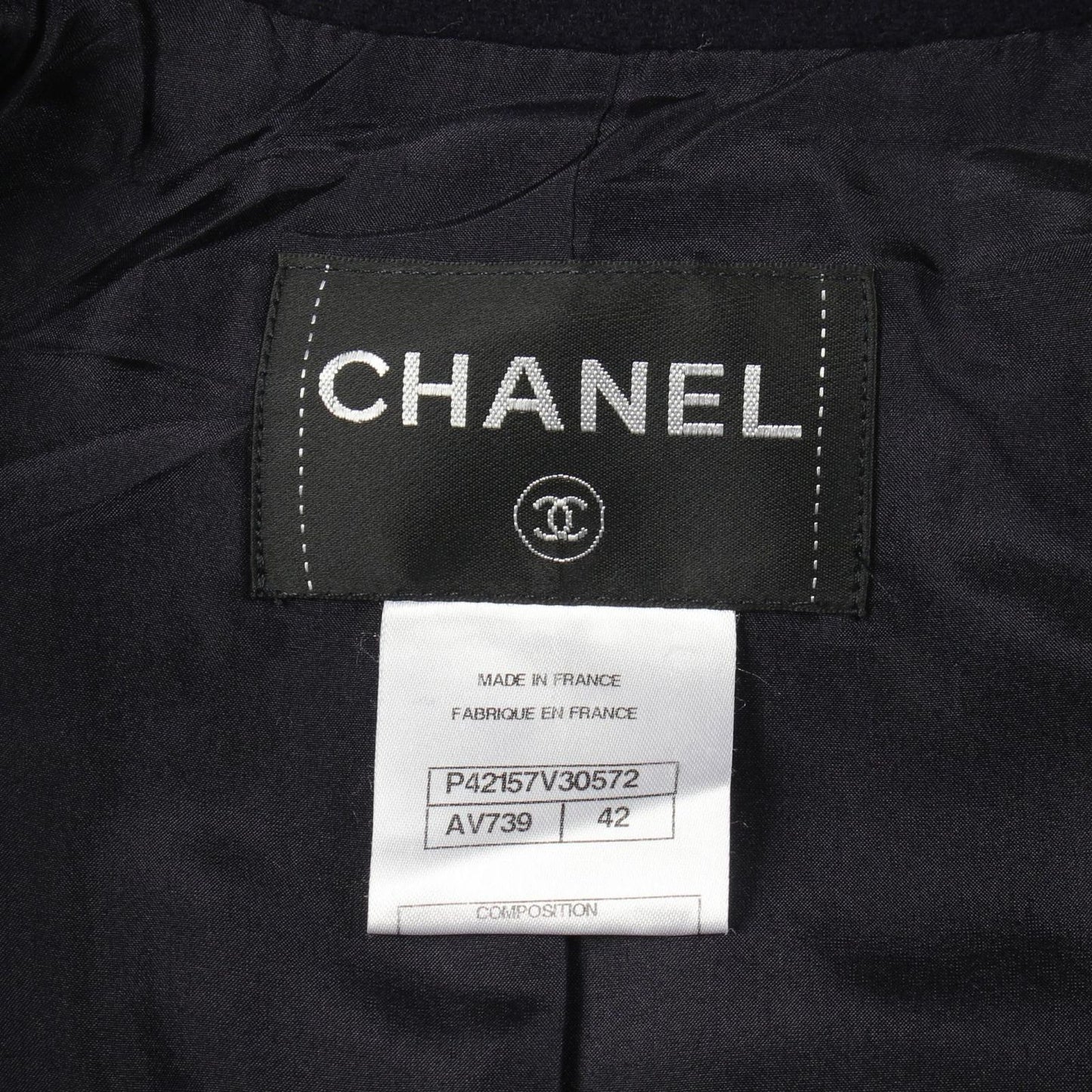 Chanel CC Logo Button Navy Wool Coat — view 3
