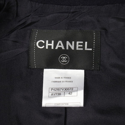 Chanel CC Logo Button Navy Wool Coat — view 3