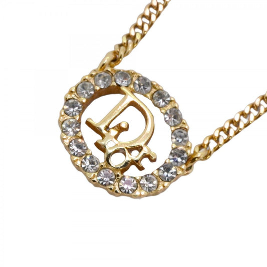 Dior Necklace Logo Oval Gold Plated Rhinestone