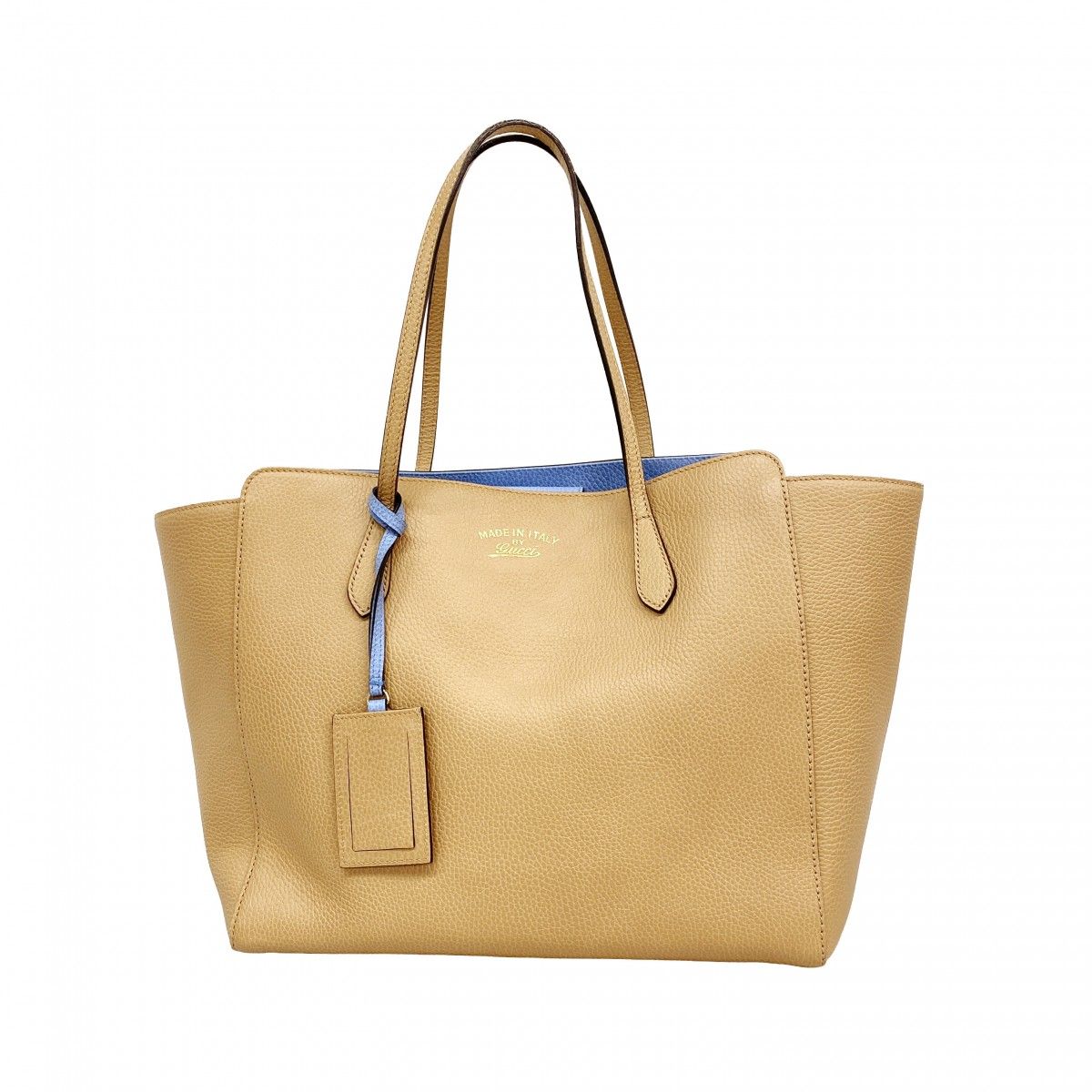 Gucci Tote Swing Leather Beige Blue Gold