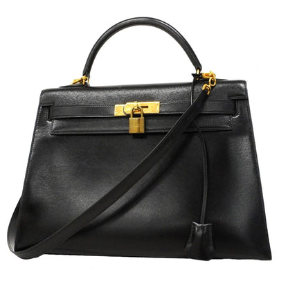 Hermes Handbag Kelly 32 Box Calf Black Gold 2-Way