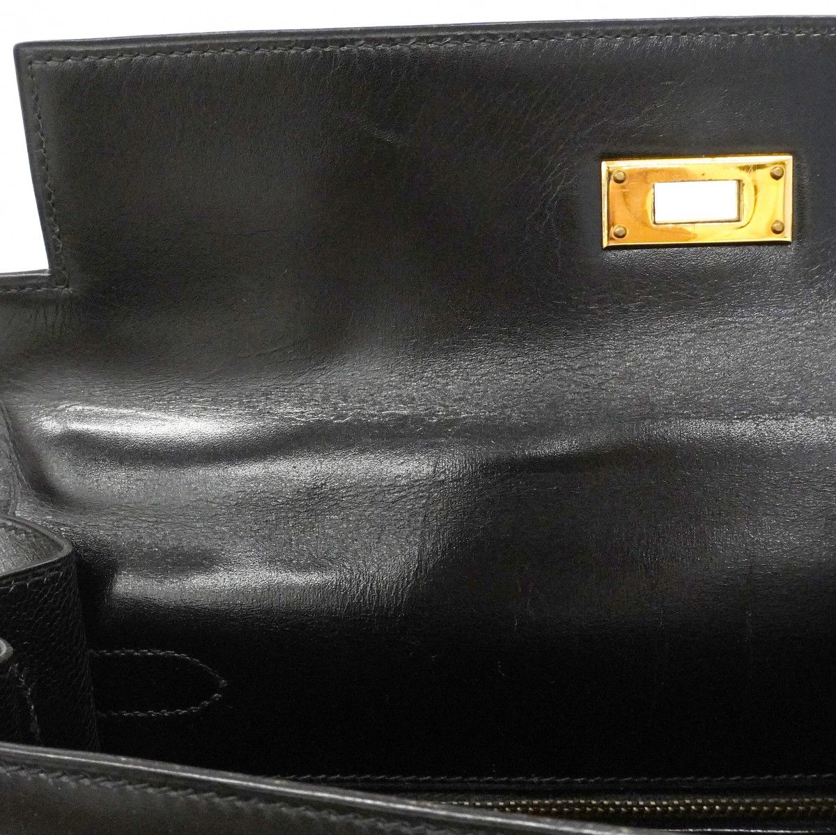 Hermes Handbag Kelly 32 Box Calf Black Gold 2-Way — view 8