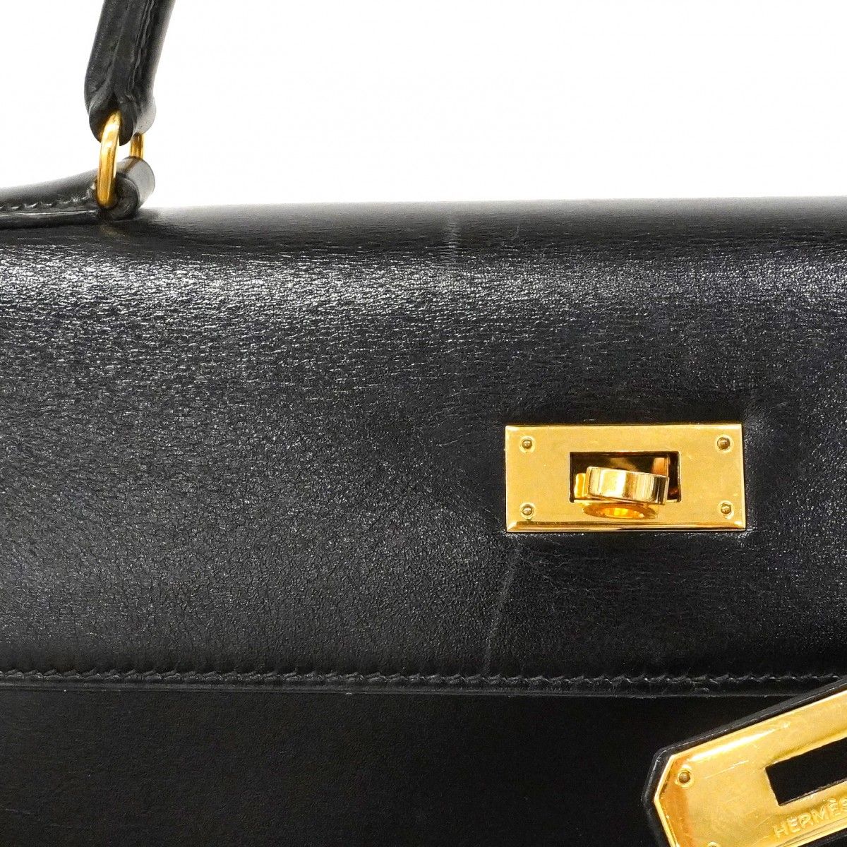 Hermes Handbag Kelly 32 Box Calf Black Gold 2-Way — view 9