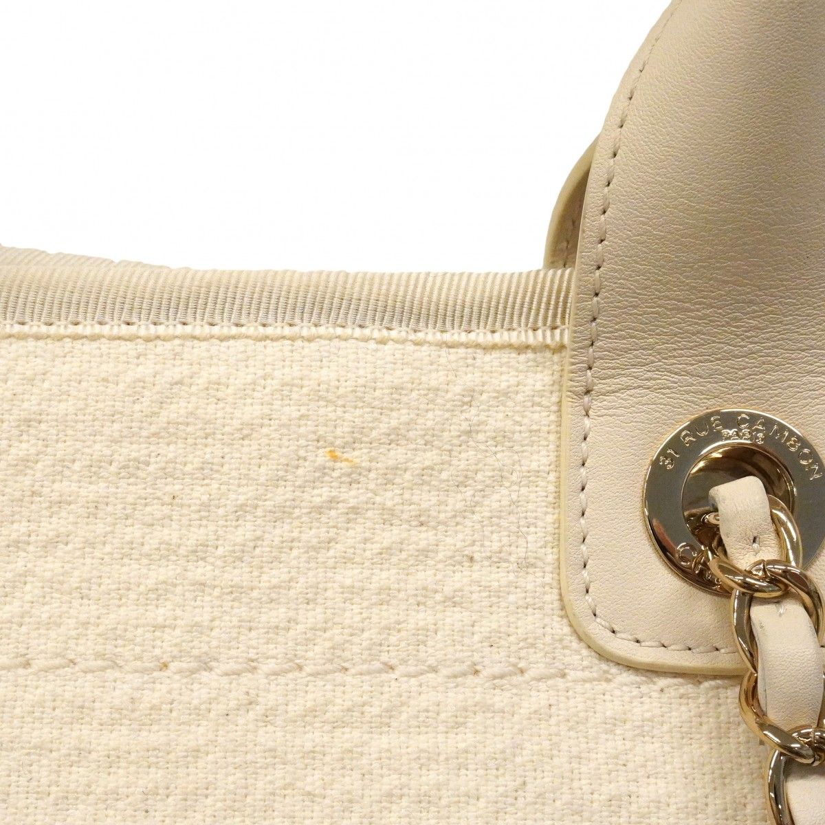 Chanel Handbag Deauville Canvas White Champagne Gold 2-Way — view 8