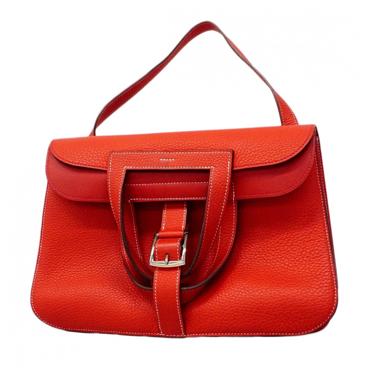 Hermes Handbag Halzan 31 Taurillon Clemence Rouge Casac Silver 2-Way