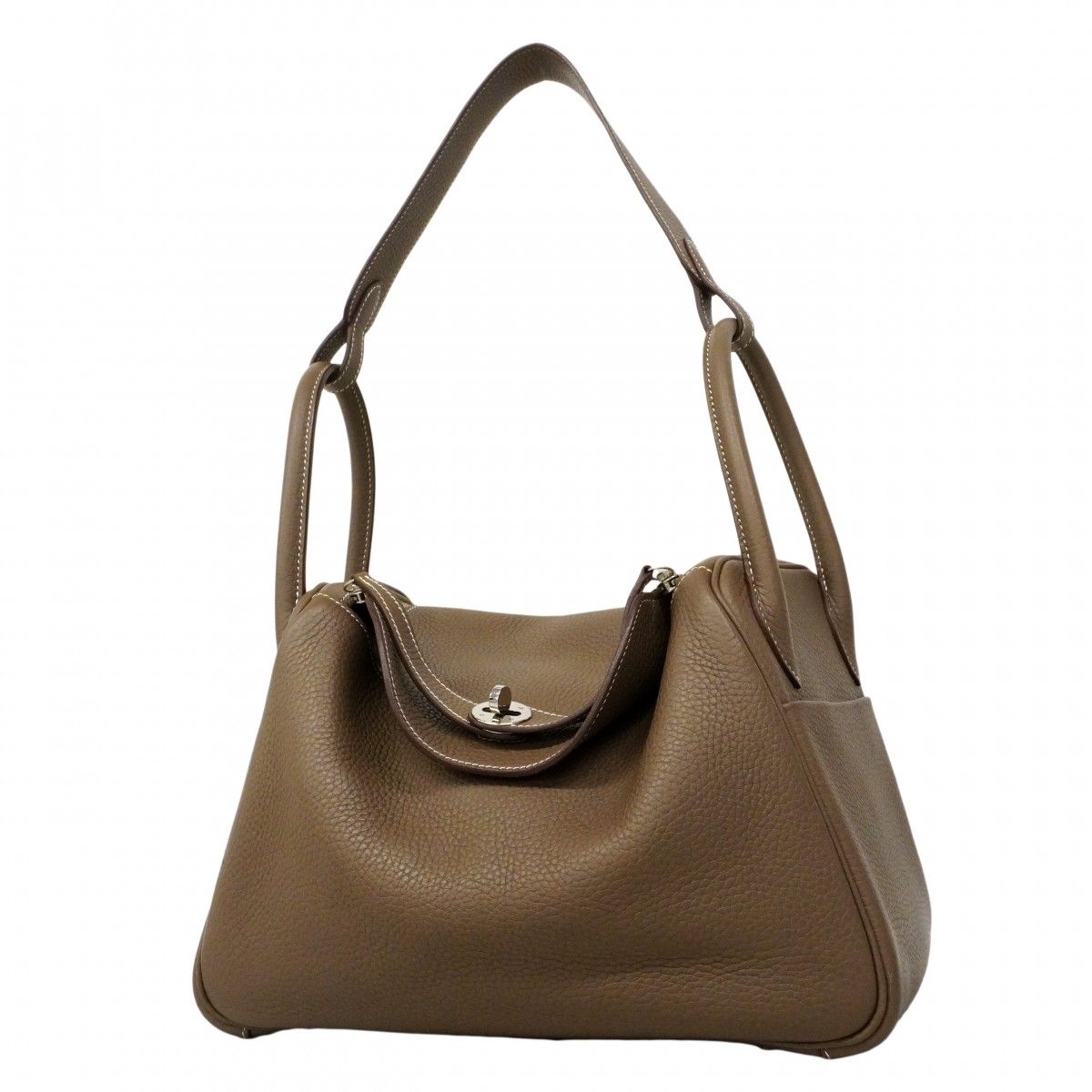 Hermes Handbag Lindy 30 Taurillon Clemence Etoupe Silver 2-Way