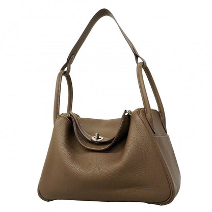 Hermes Handbag Lindy 30 Taurillon Clemence Etoupe Silver 2-Way