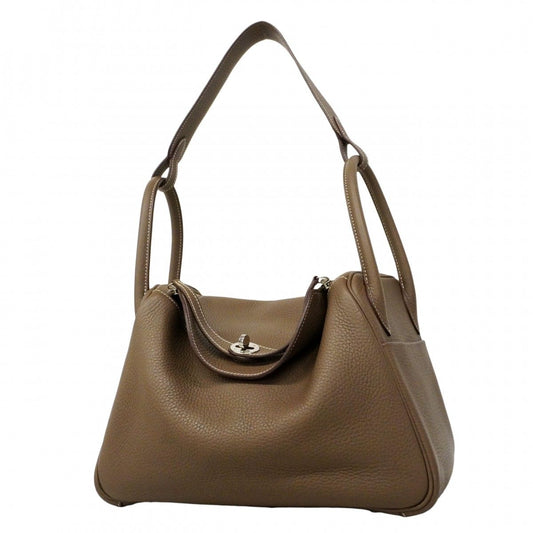Hermes Handbag Lindy 30 Taurillon Clemence Etoupe Silver 2-Way