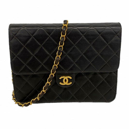 Chanel Shoulder Bag Quilted Lambskin Black Gold