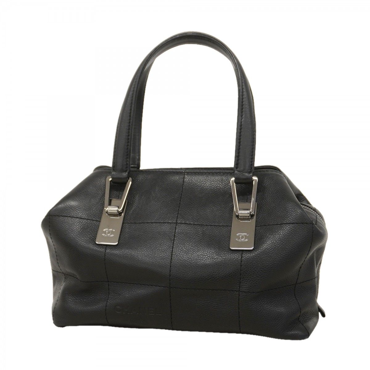 Chanel Handbag Choco Bar Leather Black Silver
