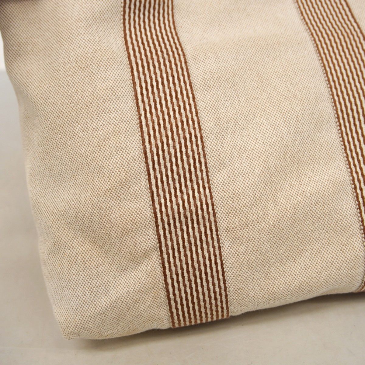 Hermes Tote New Fourre Tout Cabas Canvas Beige Brown Silver — view 9