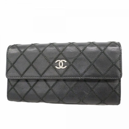 Chanel Wallet Wild Stitch Lambskin Black Silver