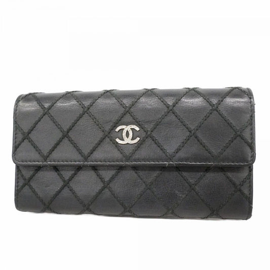 Chanel Wallet Wild Stitch Lambskin Black Silver