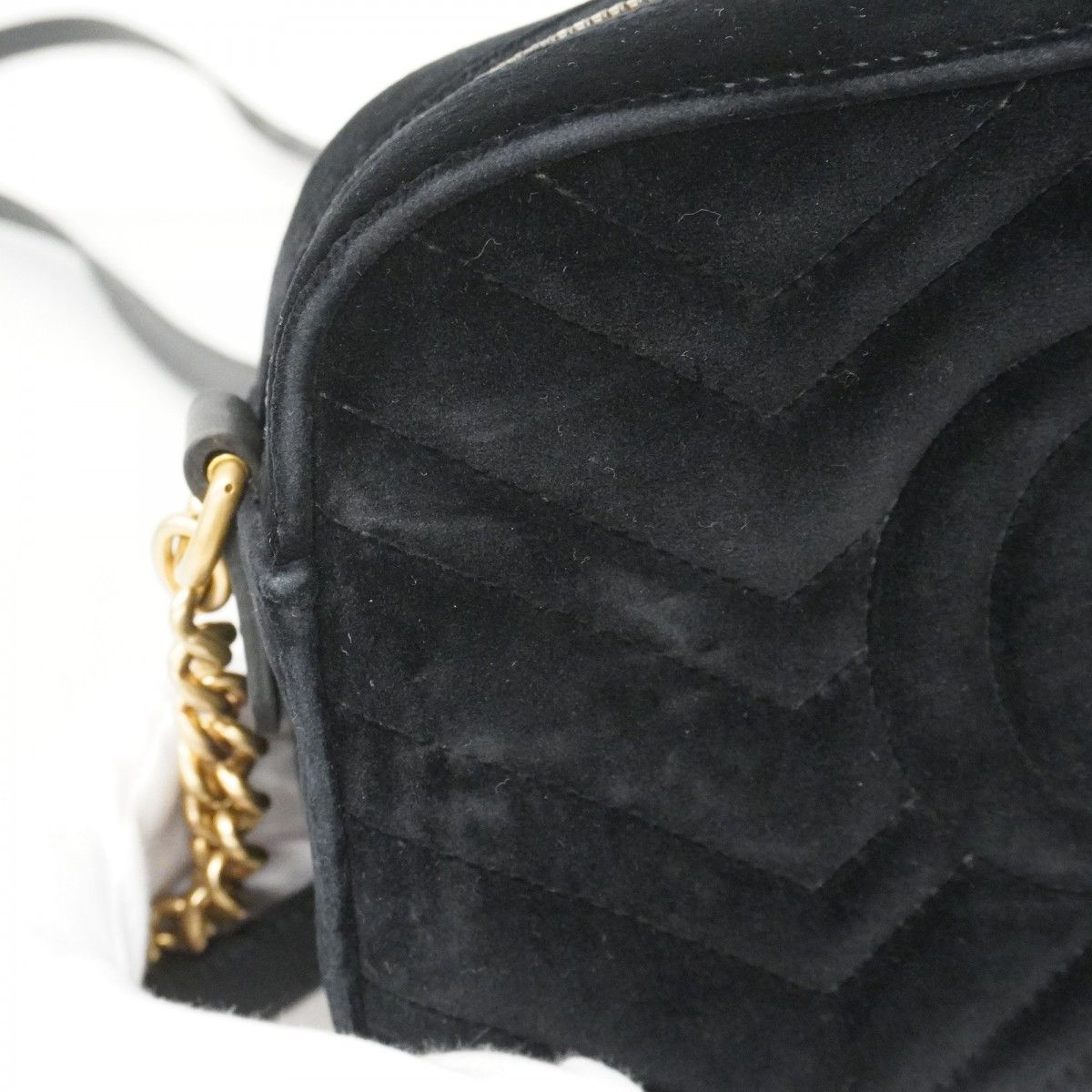 Gucci Shoulder Bag GG Marmont Suede Black Gold — view 7