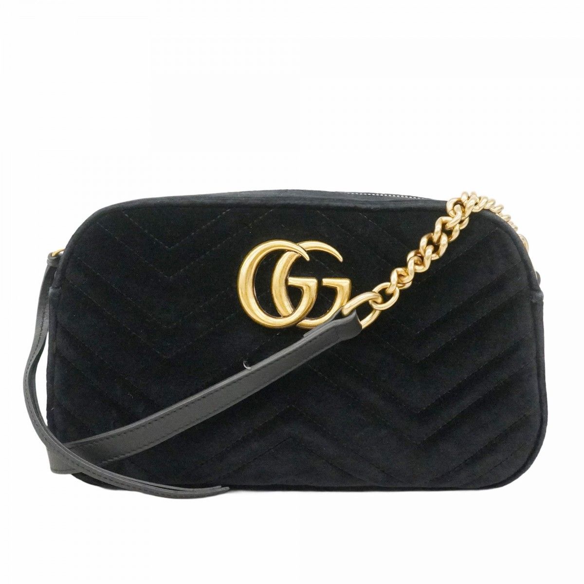 Gucci Shoulder Bag GG Marmont Suede Black Gold