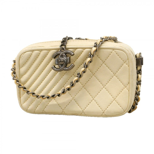 Chanel Shoulder Bag Lambskin Ivory Silver
