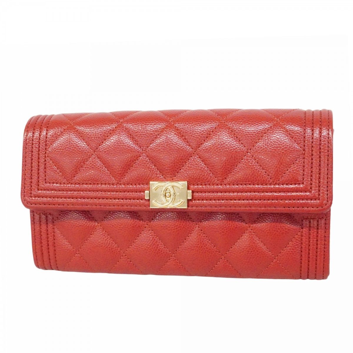 Chanel Wallet Caviar Leather Red Gold