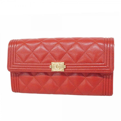 Chanel Wallet Caviar Leather Red Gold