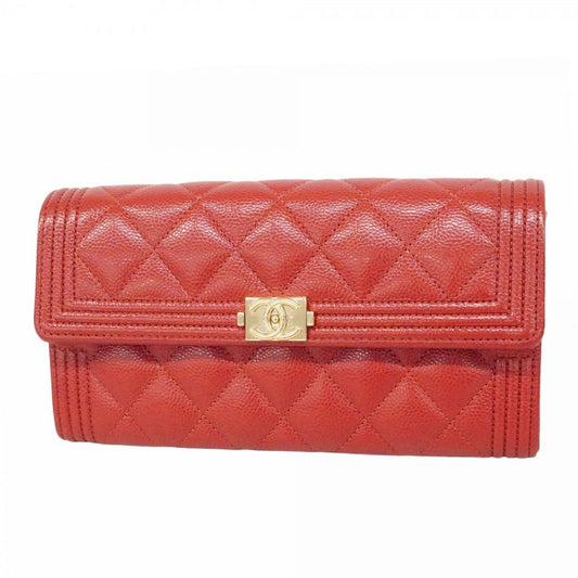Chanel Wallet Caviar Leather Red Gold