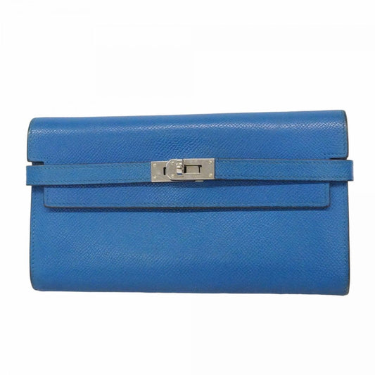 Hermes Wallet Kelly Veau Epsom Blue Izmir Silver