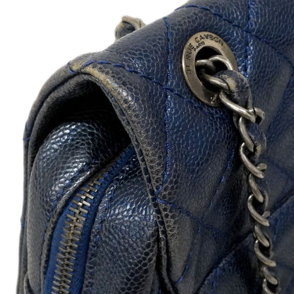 Chanel Shoulder Bag Quilted Caviar Leather Blue Silver — view 6