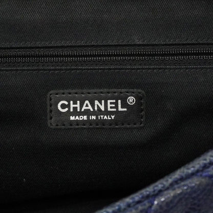 Chanel Shoulder Bag Quilted Caviar Leather Blue Silver — view 5