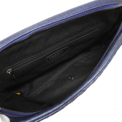 Chanel Shoulder Bag Quilted Caviar Leather Blue Silver — view 4