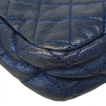 Chanel Shoulder Bag Quilted Caviar Leather Blue Silver — view 7