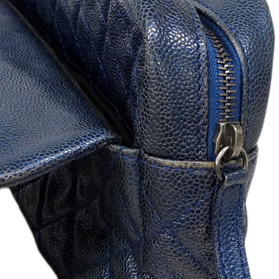 Chanel Shoulder Bag Quilted Caviar Leather Blue Silver — view 8