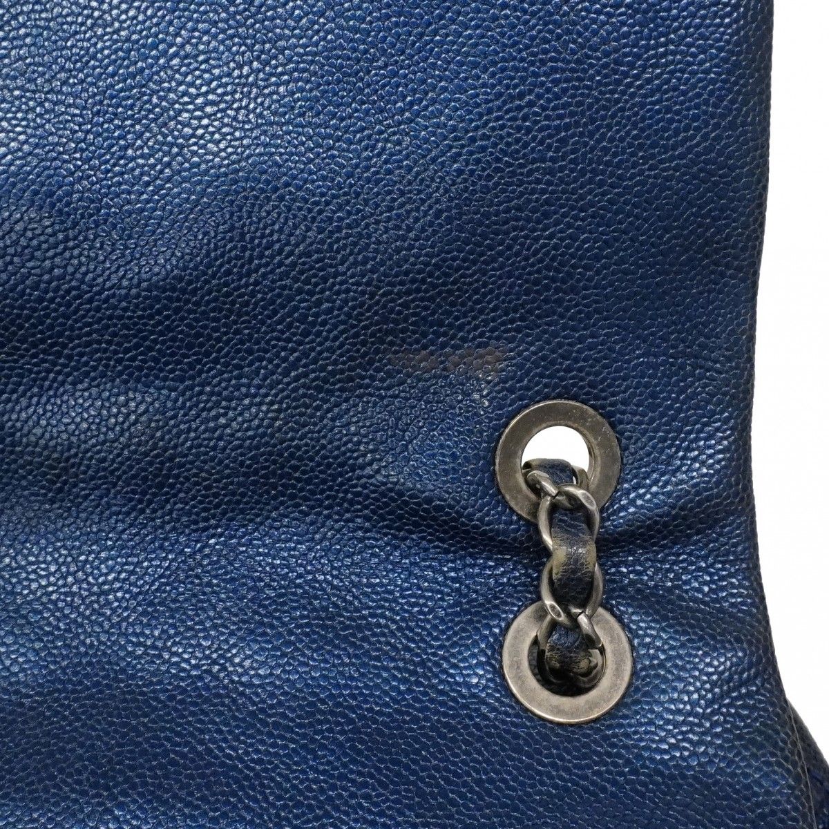 Chanel Shoulder Bag Quilted Caviar Leather Blue Silver — view 9